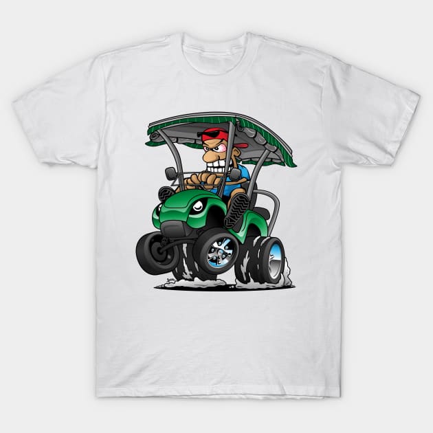 Funny Golf Cart Hotrod Golf Car Popping a Wheelie Cartoon T-Shirt by hobrath